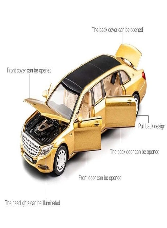 KENIRY 1:32 Scale Mercedess Die-Cast Metal Car with Sport car Openable Doors Light and Sound,Pull Back Function Indoor Outdoor Toy for Kids (Mercedess New Version) (Long Maybach-Golden) - Image 3